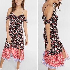 Express NWOT Floral Print Cold Shoulder Midi Dress